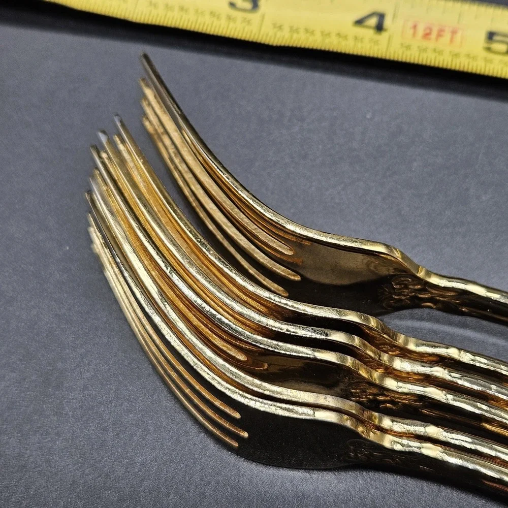 Towle Gold Electroplate Stainless 6 Salad Forks Flatware TWS545 Cameo Scrolls